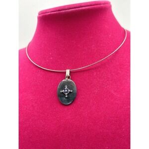 Monet Victorian Pendant Iridescent Sterling Silver Choker boho chic J-01-97